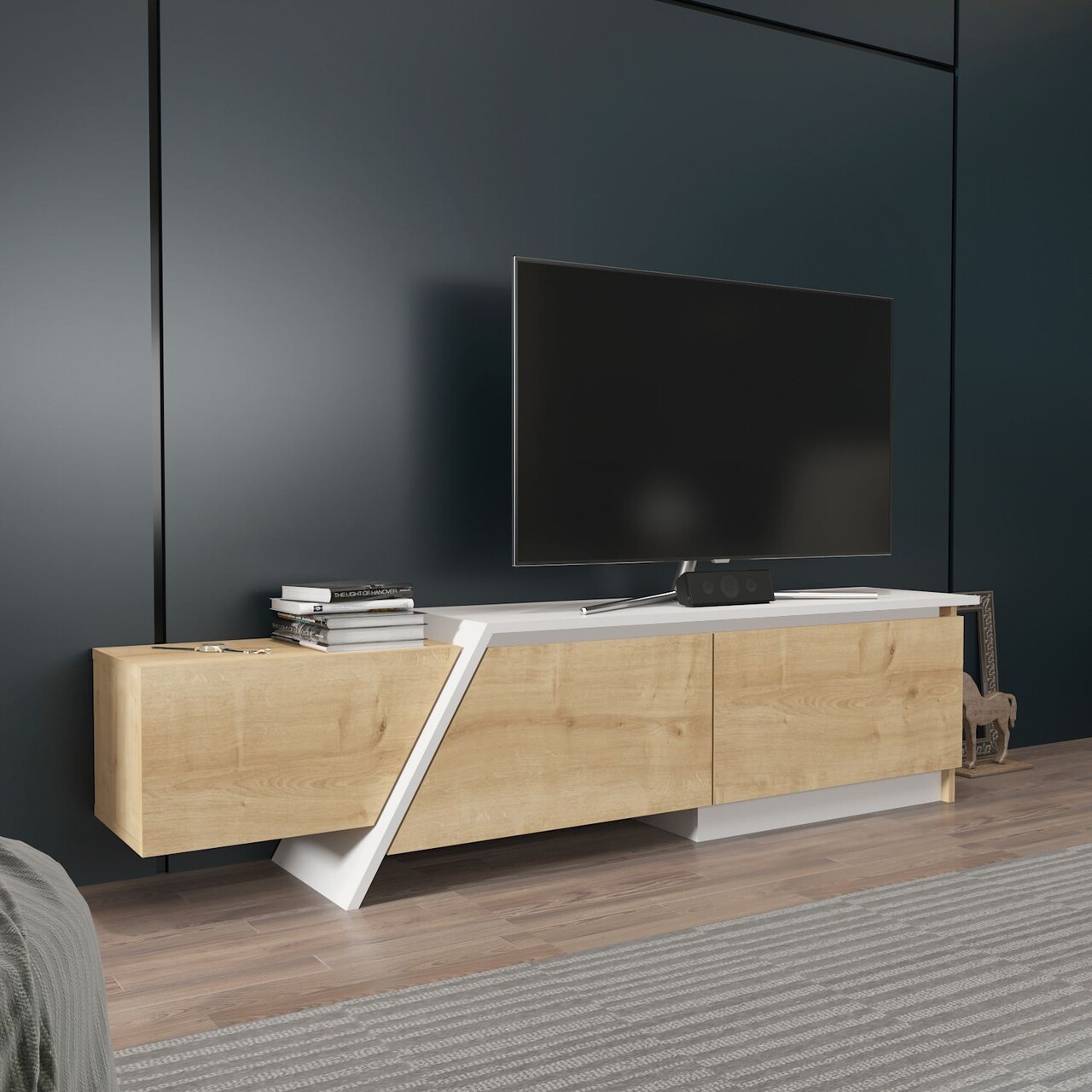 Comoda TV, Hanah Home, Zonas, 180x28.6x35 cm, Stejar Safir / Alb - imagine 6